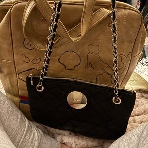 Black Textured Tote with Gold Hardware